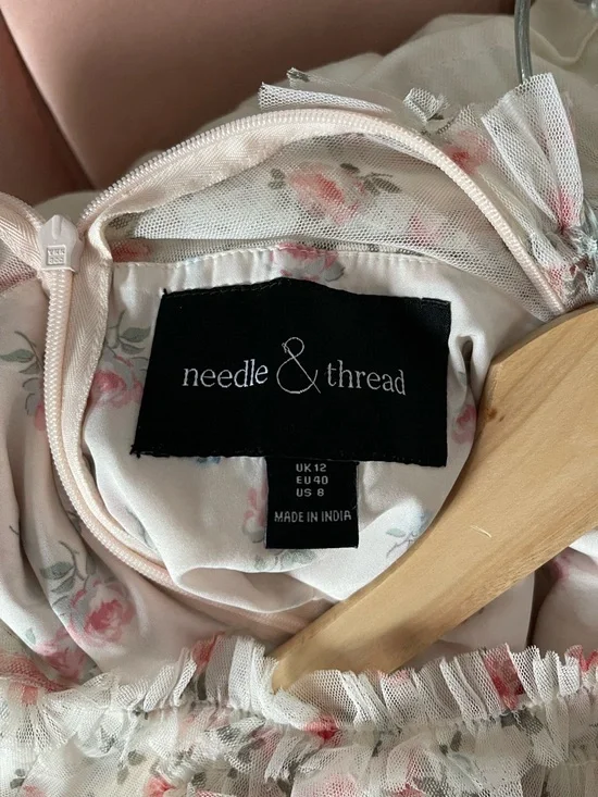 Needle & Thread Floral Ruffle Tiered Mini Dress in Ivory with Pink Roses - Picture 3 of 3